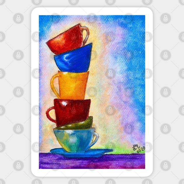 Piled cups colorful pastel art Sticker by Starlight Tales